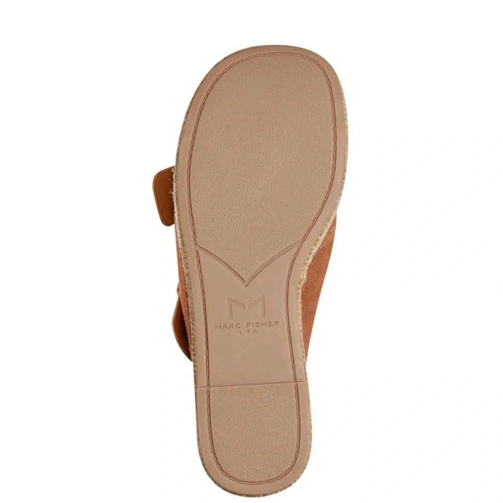 Marc Fisher Suede Double Buckle Platform Sandals in Tan